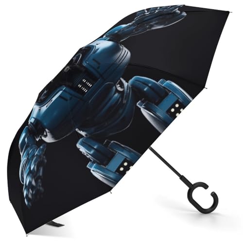 Parapluie à l'envers bleu automatique portable coupe-vent