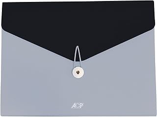 Pasta Sanfonada Plástica, A4, 235mm X 330mm X 30mm, 12 divisões, Preto e Prata, ACP