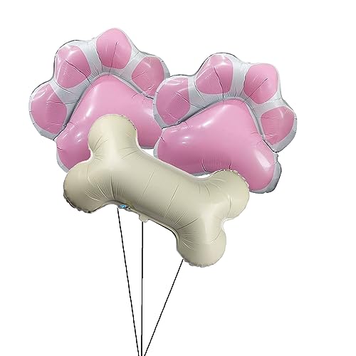 GLASNES 3 Pcs Dog Party Balloons with 2Pcs Pink Paw Shaped Mylar and 1Pcs Bone Shaped for Baby Shower Kids Birthday Pets Decoration