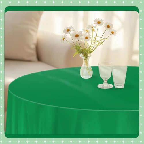 Image of Green 14 Pack 84 Inch Plastic Tablecloths, Disposable Round Plastic Tablecloth, Party Table Cover Plastic Table Cloth