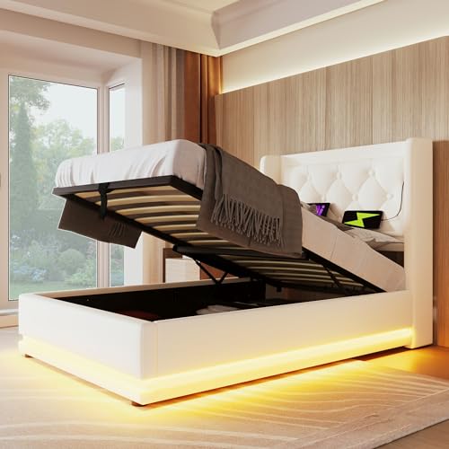 Dolamaní Einzelbetten 90x200 cm Modern mit Stauraum, Boxspringbett mit Bettkasten Polsterbett, Polster Kopfteil, Funktionsbett, Stauraumbett,...