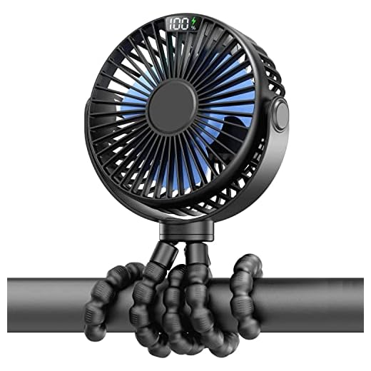 Zuri Sana Portable Baby Stroller Fan, LED Display Rechargeable Battery, Powerful Clip Fan, Octopus Tripod, 4 Speed Personal Fan Handheld Desk Cooling Fan For Car Seat Crib Tent Travel Camping