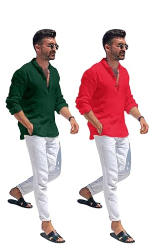 Image of Combo of Men Solid Cotton Blend Straight Kurta Shirt Pack of 2