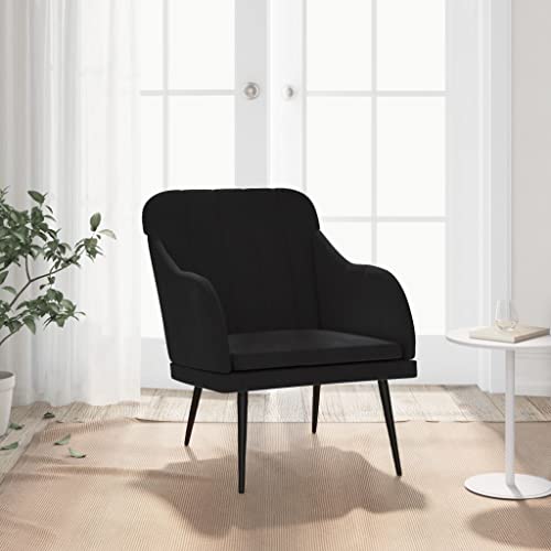 SooIarix Sillón negro 63 x 76 x 80 cm, silla tapizada de terciopelo con estructura de metal, sillón para dormitorio, cómodo sillón orejero