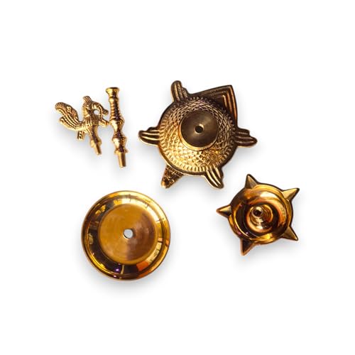 Image of Kerala Brass Peacock Head Tortoise Panchmukhi Diya for Pooja with Flower Holder | Small Size Kachua Kuthu Vilakku, Brass Diya for Pooja and Home, Office & Gifting | 6 Inches, 275 Grams