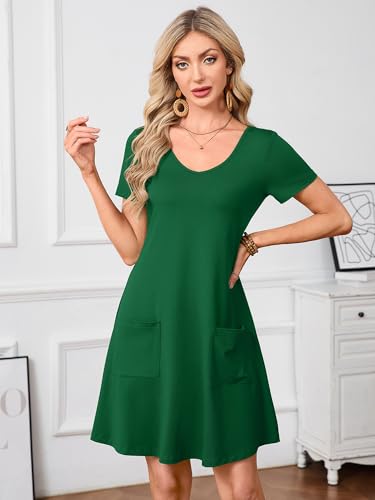 Image of Heymoments Summer Dresses for Women Short Sleeve V Neck Swing Sundress Casual A-Line Flowy Dress with Pockets S-2XL
