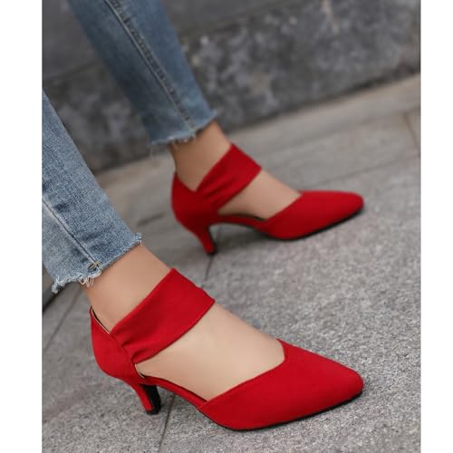 Betastella Womens Low Kitten Heel Pumps Pointed Toe Slip on Heels Ankle Strap Elegant Dress Shoes for Wedding Party Evening4