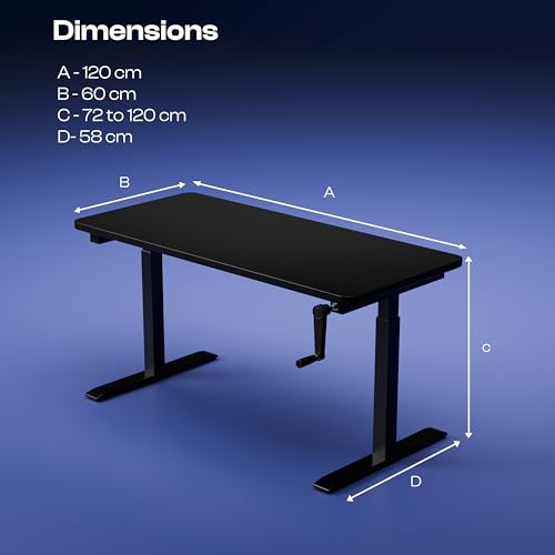 Image of Vergo Move M1 Manual Height Adjustable Table, Standing Desk for Work from Home, Hand Crank Office Table with 2 Stages, 80 Kg Load, 2 Year Warranty, (Black, 1200 x 600mm / 25mm Thick)