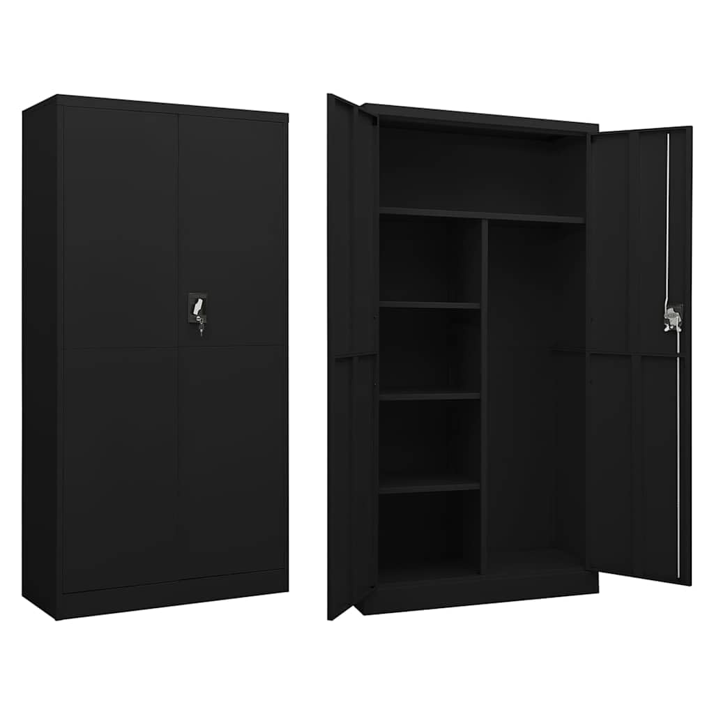 Szafka z szafką czarna ze stali 90 x 40 x 180 cm z 4 wkładanymi półkami i 3-punktową blokadą, zamykana, idealna do biura, biura domowego, gabinetu i archiwum