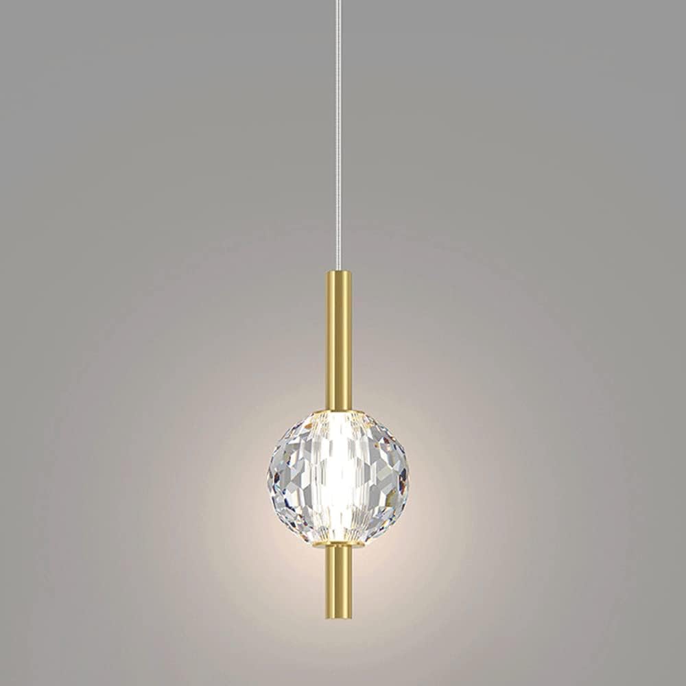 Lámpara colgante LED de bola de cristal con diseño lineal dorado y negro ajustable