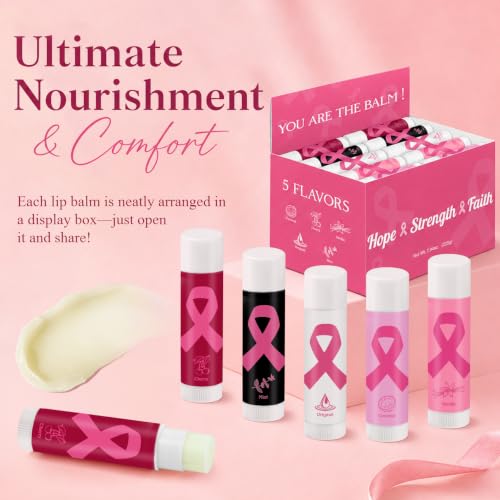 Image of 50 Pack Breast Cancer Awareness Moisturizing Lip Balms Bulk Thank You Gifts Pink Ribbon Party Favors Month You Are The Balm Beeswax 5 Flavors Giveaways Events Supplies Moisture for Women