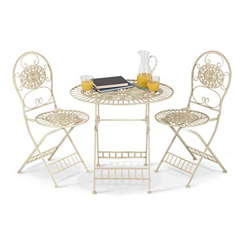 Alpine Corporation 3-Piece Floral Bistro Outdoor Conversation Set For Patio, Yard, Garden, 28-Inch Tall, White #TOP6