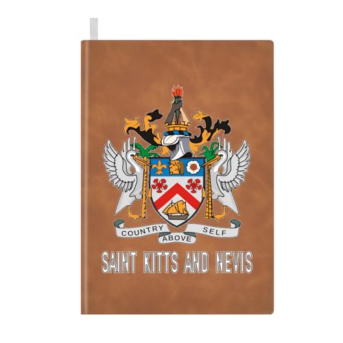 Coat of Arms of Saint Kitts And Nevis Flag Emblem Leather Journal for Men Women 100 Pages A5 Ruled Notebook Lined Notepad for Drawing Writing Note Taking Travel Diary for Work School Teachers Students