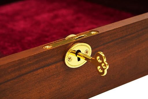 Miniatura 4 de Caja de almacenamiento de madera de acacia, hecha a mano con tapa con bisagras, cerradura de latón funcional, llave y esquinas, caja de madera