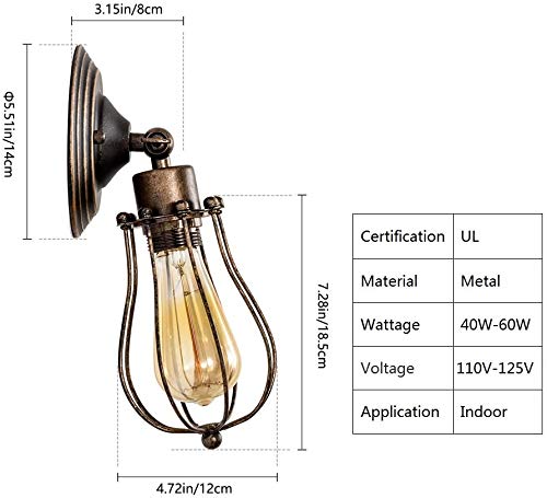 Gladfresit Vintage Wall Sconces Set Of Two Industrial Wire Cage Light, Vintage Metal Barn Wall Lamp, Indoor Farmhouse Lights Fixture Adjustable Lighting (Bulb Not Included) #TOP1