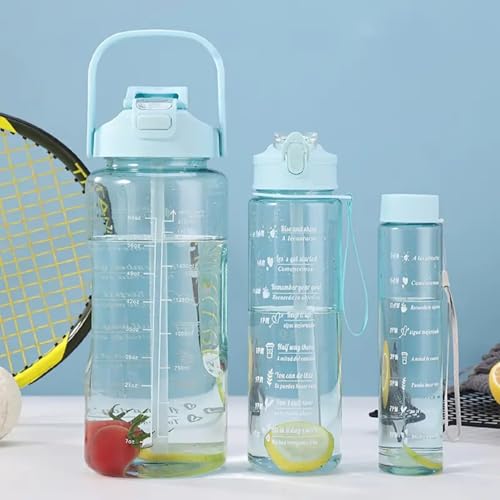 Image of HAMSA 2 Litre Water Bottle with Motivational quote,Straw&Handle-Leakproof,Non-Toxic,BPA-Free for Office,School,Gym(Pack of 1,Multi) (TRANSPARENT WATER BOTTLE 3PCS SET - 3 IN 1)