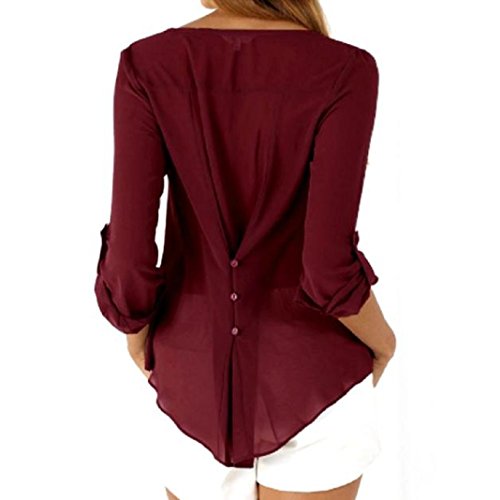 TOPUNDER Womens Loose Long Sleeve Chiffon Casual Blouse Shirt Tops Fashion Blouse (XL, Red) - Thumbnail 4