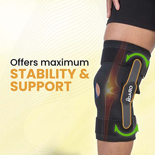 Image of AGARO Hinged Knee Wrap With Open Patella, Rigid Biaxial Hinge Knee Brace for Joint Pain Relief, Workout, Arthritis & Ligament Tear, Neoprene, Knee Cap for Men & Women, XXL, Black