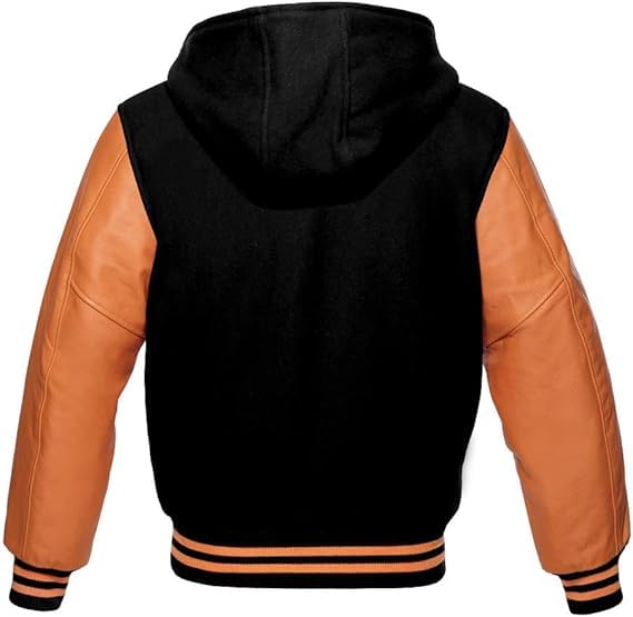 Mens Varsity Hoodie Baseball Letterman Bomber Wool & Genuine Leather Sleeves Zipper Varsity Jacket Men2