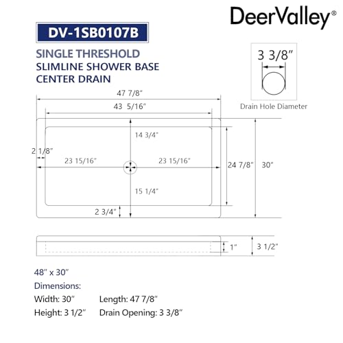 Image of DeerValley 48 inchL X 30 inchW Center Drain Shower Base in Black