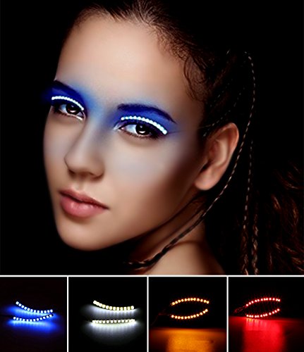 LED Eyelashes 4 Colors Flashes Luminous Eyelid Tape Glowing False Eye lashes(Blue, Yellow, White, Red))