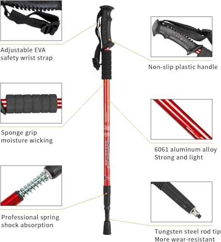 Image of Hiking Trekking Poles, 2 Pack Collapsible,Lightweight, Anti Shock, Hiking or Walking Sticks,Adjustable Hiking Pole for Men and Women (2pcs Red)