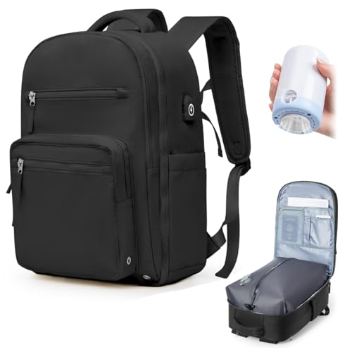 Vacuum Backpack Travel Backpack with vacuum system with Pumpm, Mochila de Viaje Compresion al vacio, Personal Item Carry on Bag, Black