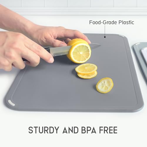 Non-Slip Plastic Cutting Board Set, 3 Pieces (Gray) - Large, Small, Mini