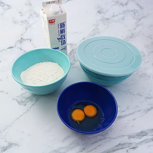Tp Mixing Bowl Set With Lids, 6-Piece Melamine Nesting Bowls Set For Pasta Baking Salad Mixing, Set Of 3, Coastal Blue #TOP2