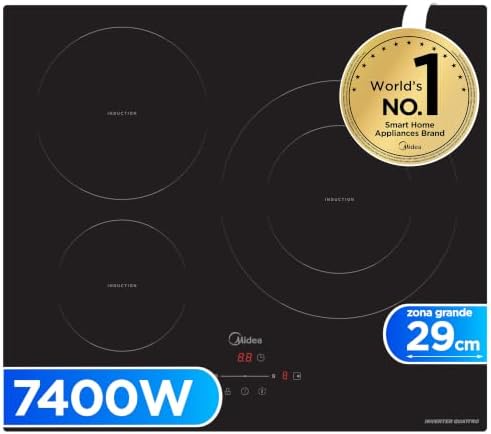 MIDEA Placa Inducción 3 fuegos 60 cm 7400 W - Vitroceramica Induccion Integrada con Panel de control tactil, Inverter quattro, 9 Niveles de Potencia, Booster, Indicador de Luz, y Temporizador