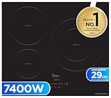 MIDEA Placa Inducción 3 fuegos 60 cm 7400 W - Vitroceramica Induccion Integrada con Panel de control tactil, Inverter quattro, 9 Niveles de Potencia, Booster, Indicador de Luz, y Temporizador