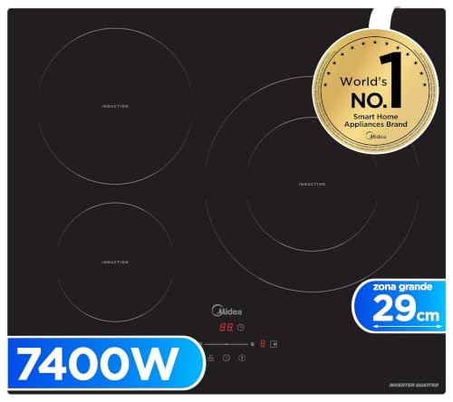 MIDEA Placa Inducción 3 fuegos 60 cm 7400 W - Vitroceramica Induccion Integrada con Panel de control tactil, Inverter quattro, 9 Niveles de Potencia, Booster, Indicador de Luz, y Temporizador