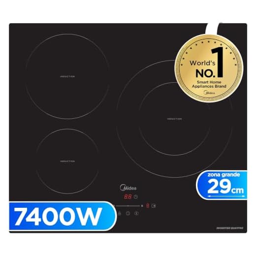 MIDEA Placa Inducción 3 fuegos 60 cm 7400 W - Vitroceramica Induccion Integrada con Panel de control tactil, Inverter quattro, Booster, Indicador de Luz, Detector de Sartenes y Temporizador