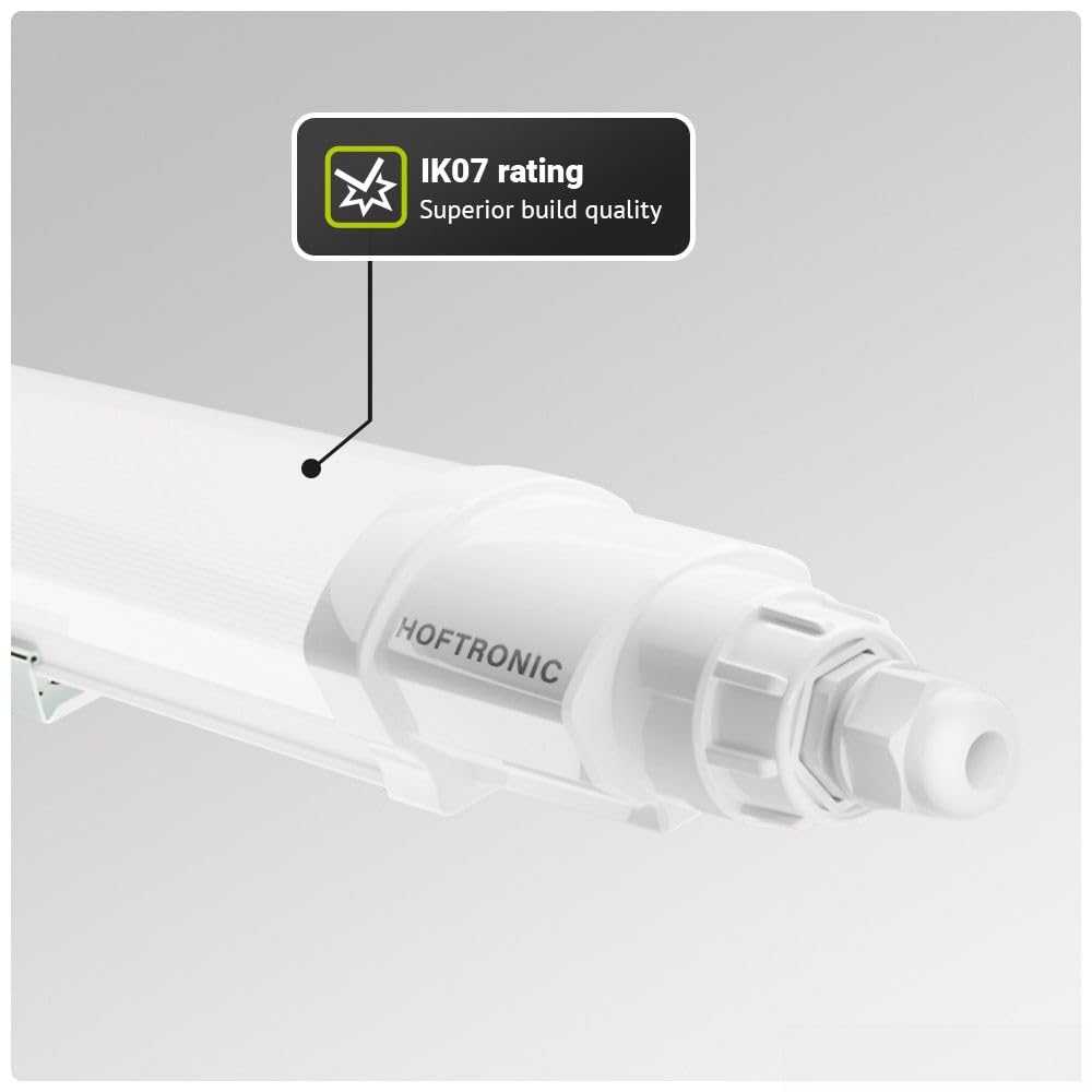 HOFTRONIC - Q-Series Lot de 4 Réglette LED 150cm - IP65 extérieur étanche - 48W 5760 Lumens - 6500K Blanc Froid - IK08 - Connectable rapide - pour Sous-sol, Garage, et l'entrepôt - Lampe Fluorescente
