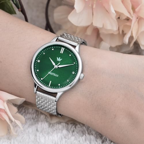 Image of CRESTELLO Stainless Steel Chain Analog Wrist Watch for Women (Silver /Pink /Green /Blue Dial) | CR-L154-CH