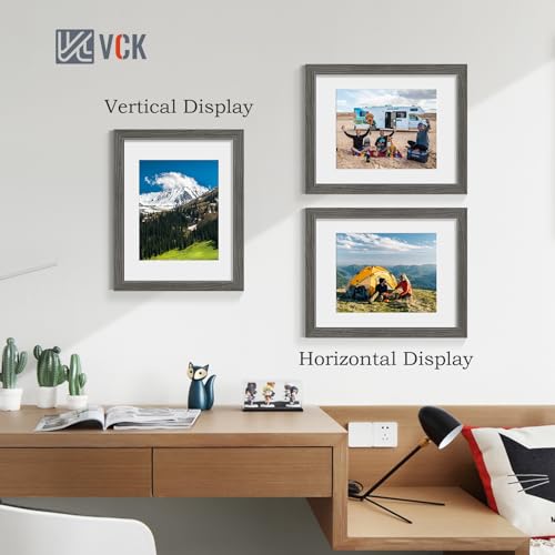 Image of VCK 11x14 Picture Frame 5 Pack, Grey Wood, 8x10 Mat, Glass, for Photo