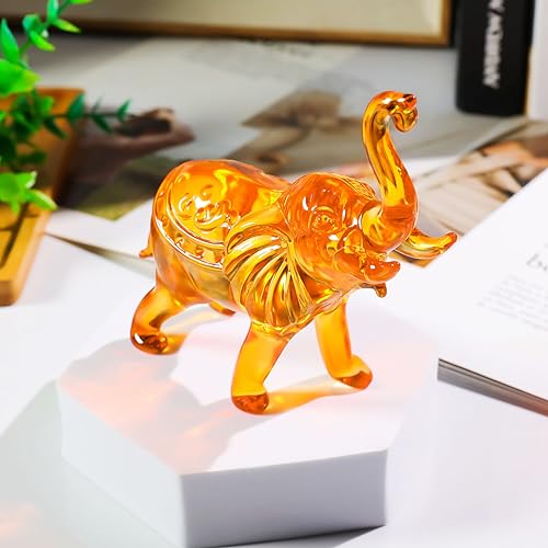 Image of YWHL Amber Crystal Elephant Figurine Gifts for Women, Handmade Glass Statue Decor Gift for Elephant Lovers, Art Crystal Animals Figurines Collectible for Home Decoration