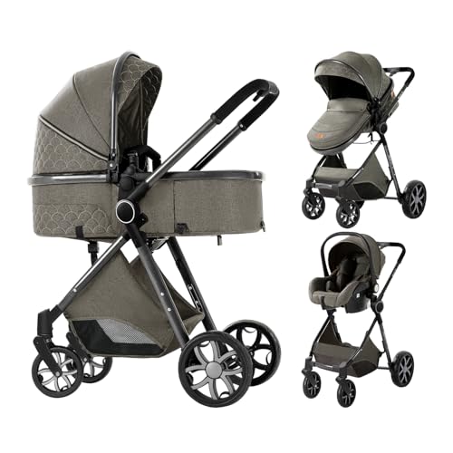 Cochecito de bebé 3 en 1 para recién nacidos y bebés, con capazo, toldo ajustable de 0 a 36 meses (gris oscuro)