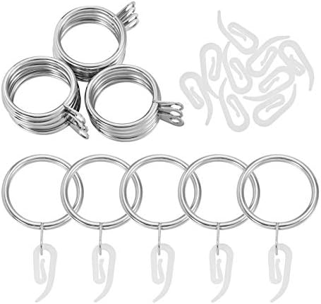 tonyg-p 20 Pack Metal Curtain Rings with Plastic Curtain Hooks, 30mm Internal Diameter Curtain Drapery Pole Rod Rings (Silver)