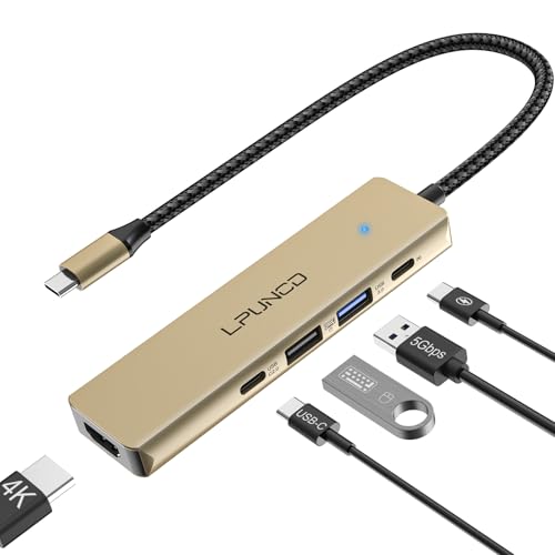 USB-C Hub with 4K HDMI Display, Laptops Docking Station 5-in-1 Multiport Adapter, 100W PD, 2 USB-A Ports and 1 USB-A Port for MacBook Pro/Air, iPad Pro, iMac, iPhone 15 Pro/Pro Max, XPS, Thinkpad