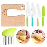 6 Pieces Kids Knife Set Include Wooden Toddler Knive Kids Safe Knifes for Real Cooking Kids Knifes Plastic Serrated Edges Children Knife Potato Slicers Cooking Knives for Kitchen