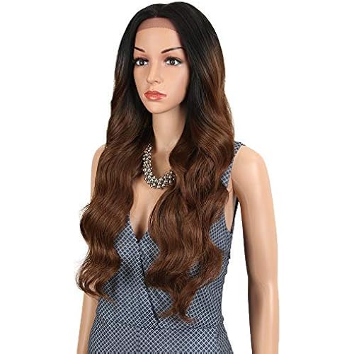 Joedir 26" Big Curly Wavy Supreme Free Parting HD Lace Frontal Wigs With Baby Hair High Temperature Synthetic Wigs For Women 180% Density Wigs(Ombre Black to Brown Color)