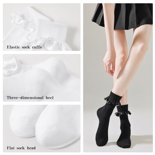 Lace Ruffle Frilly Ankle Socks for Women, Comfortable Cotton Socks Cute Princess Lolita for Ladies Girl2