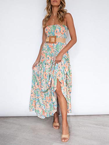 Image of ZESICA Women's Summer Boho Strapless Maxi Dress 2026 Casual Off Shoulder Smocked Flowy A Line Beach Holiday Long Dresses