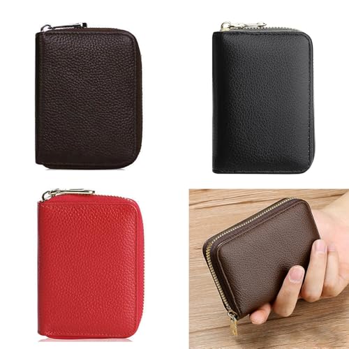 9Slots RFIDS Blocking Credit Card Wallet Pu Leather Card Cases Holder Zippers Buniess Organizers Accordion Wallet Buniess Organizer (Red)2