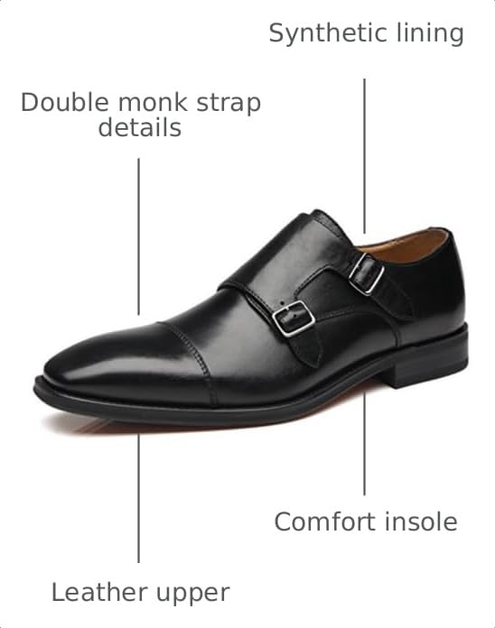 Image of La Milano Mens Double Monk Strap Slip on Loafer Cap Toe Leather Oxford Formal Business Casual Comfortable Dress Shoes for Men