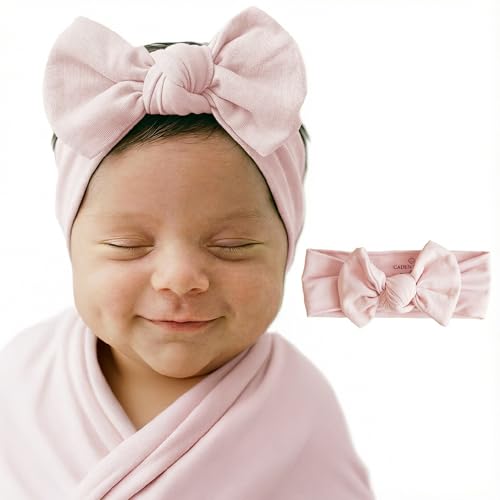 Image of Caden Lane Baby Headwrap with Knotted Bow, Soft & Stretchy Bamboo Viscose, Comfortable Infant Hairband for Newborn & Toddler Girls, Ideal Gift for Baby Shower & Milestone Celebration, Pale Pink