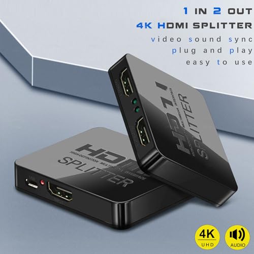 Image of 4K HDMI Splitter 1 in 2 Out Mirror Display Not Expand, Dual HDMI Splitter Hub to Dual Monitors Multi-Scree Displays Audio Synchronization, Compatible for MacBook Laptop Desktop PC Graphics Card TV