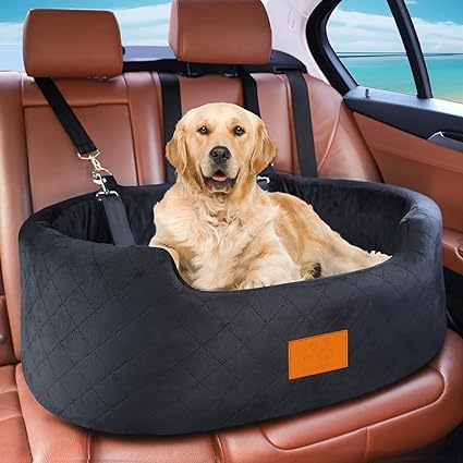 Dog Car Seat for Small & Medium Dogs, Elevated Dog Booster Seat, Detachable and Washable Pet Car Seat (Black, Dog Booster Car Seat Back)