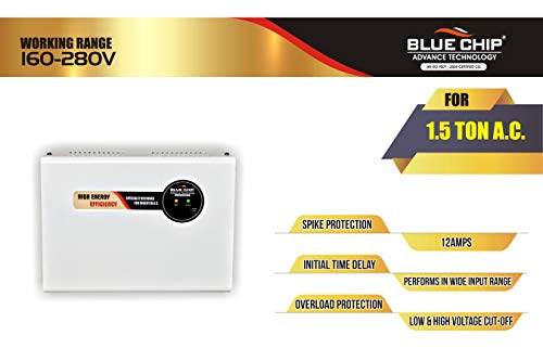 Image of BLUECHIP 4kVA Wall Mount Voltage Stabilizer for Upto 1.5 Ton AC | Working Range - (160-280 V) for Home with Digital Display and Metallic Body
